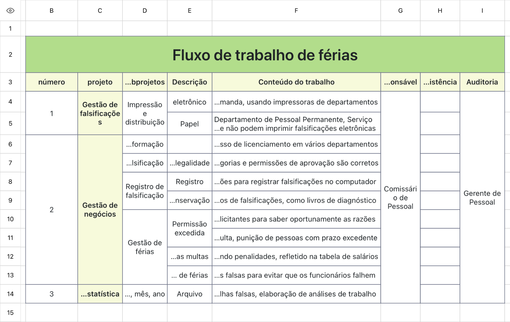 Fluxo de trabalho de férias